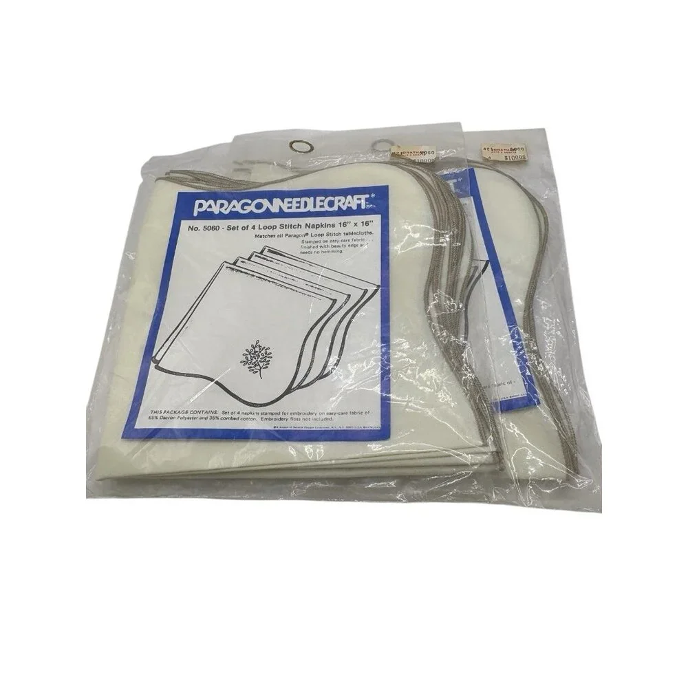 VTG Paragon Needlecraft Cross Loop Stitch Table Napkins 16”x16” 2 Packs Of 4 NOS